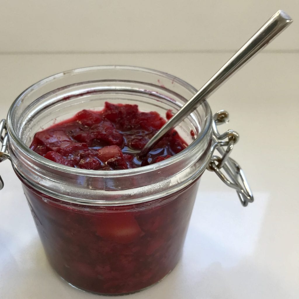 pot of pear and blackberry compote